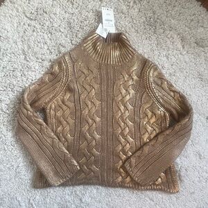 Zara Gold Cable Knit Turtleneck Sweater